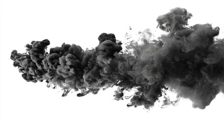 Dark ink dissolving in white background.  Abstract, swirling clouds of black ink diffuse and mix, creating a textured, flowing, dynamic effect