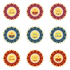 Happy Diwali Festive Design Template Set Background, Sticker, Label, Cover, Greeting  Card. Easy To Edit Vector Illustration, icon