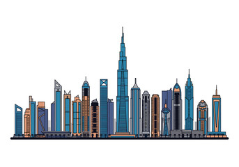 Obraz premium A futuristic city skyline with numerous tall skyscrapers.