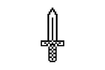 Pixelated sword with black and white checkered hilt is displayed