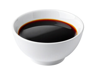 Soy sauce in white bowl isolated png transparent background