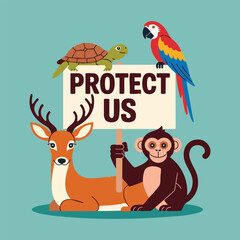 Cute animals cartoon vector for World Animal Day, support animal rights, wildlife protection, no cruelty, global pet care, save endangered species, happy animal characters, paw icon, animal peace