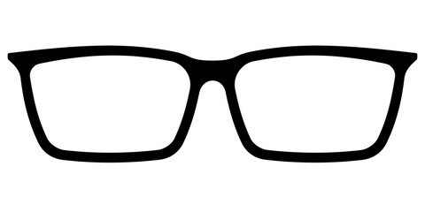 Black rectangular eyeglasses, simple design, clear lenses.