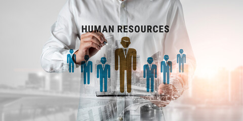 Human Resources (HR) management and corporate leadership. A concept of team building, recruitment, and employee management for company success. Motif