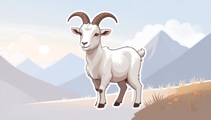 Cartoon goat in a mountain landscape
