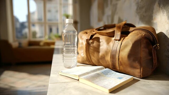A volunteer prepares for a mission their packed suitcase its leather scuffed open in a community center its tiled floor chipped. A paper notebook its pages creased holds plan