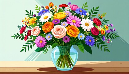 Vibrant bouquet of flowers in a vase