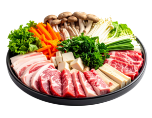 Chinese hot pot ingredients plate isolated png transparent background