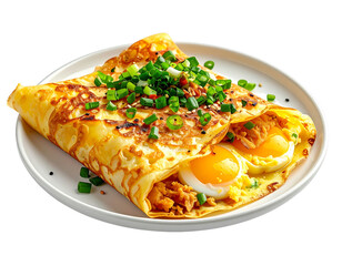 Chinese egg pancake with chives isolated png transparent background