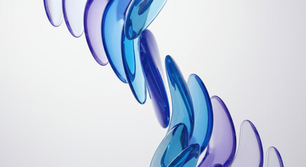 Innovative abstract 3D render of ultra-thin transparent rounded glass panels, precisely aligned in a distinct elegant S-curve formation, conveying modern digital elegance and style.