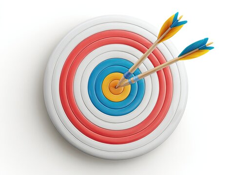 Colorful target with two arrows in bullseye