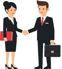 Business professionals shaking hands in formal attire, symbolizing partnership, agreement, corporate success, teamwork, networking, and professional collaboration in workplace.