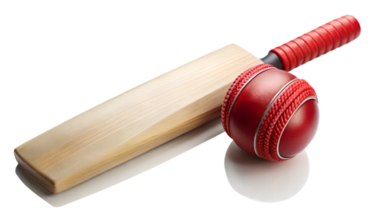 Cricket bat and ball isolated on transparent background, representing the popular sport and recreational activity