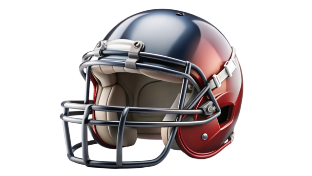 American football helmet with a red and blue gradient isolated on transparent background, a symbol of sportsmanship and athletic competition