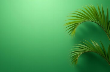 A sprig of palm leaves on a green background