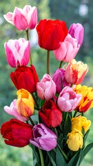 Vibrant bouquet of tulips in various colors