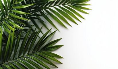 Obraz premium Lush palm fronds arranged on a white background