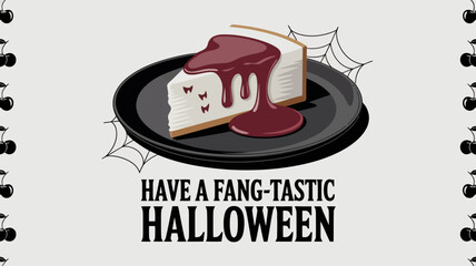 Halloween-themed spooky cheesecake with blood sauce on a plate  