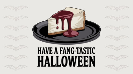 Halloween-themed cheesecake with dripping sauce on a plate  
