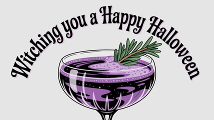 Purple Halloween Cocktail with Rosemary Garnish in Festive Design  