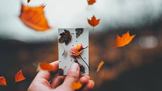 Hand holding leaf display autumn