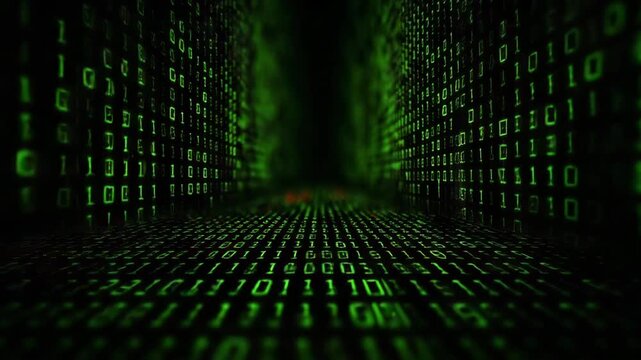 Digital binary code background with green matrix effect  