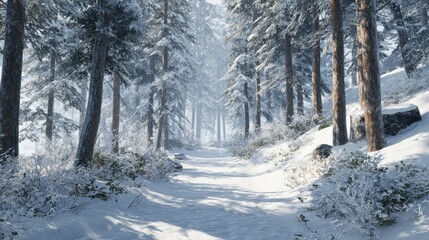 Obraz premium snowy winter forest path