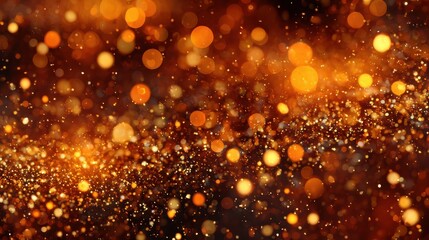 vibrant orange and gold glitter background with sparkling bokeh lights creating a festive and luxurious abstract texture
