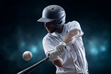 A baseball player is swinging a bat at a ball