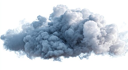A large, textured cloud of gray and white smoke against a plain white background