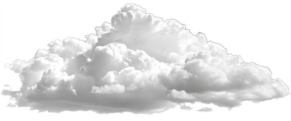 Fluffy, gray-toned cloud formation against a white background