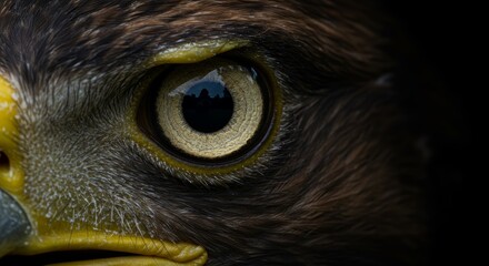 Dramatic close-up showcasing the intense gaze of a golden eagle's eye