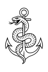 Traditional Snake Wrapped Around Anchor Vector Icon - Nautical Tattoo Style Mascot Design