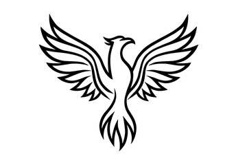 Fototapeta premium Stylized Phoenix Bird Line Art Vector Icon - Mythological Symbol of Rebirth and Freedom