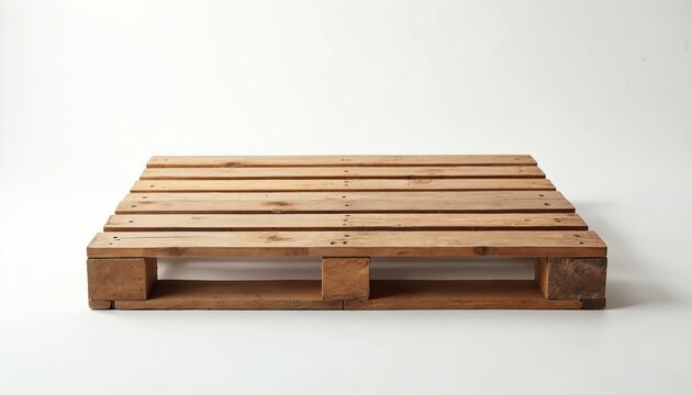 Minimalist wooden pallet natural wood grain detail against clean white background. Simple, raw wood object perfect for interior design, home decor projects, product staging. Sturdy construction,