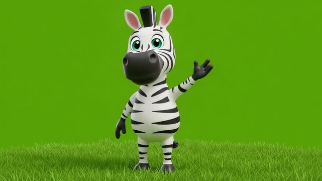 Cute 3D Animated Zebra Character Waving and Smiling, Friendly Animal Mascot for Children