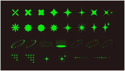 Y2Kグリーンスパークル素材セット｜蛍光ネオン風アイコン・エフェクト集 © HY08