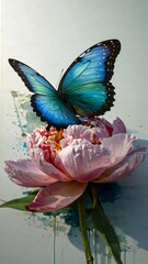 Vibrant butterfly and delicate peony