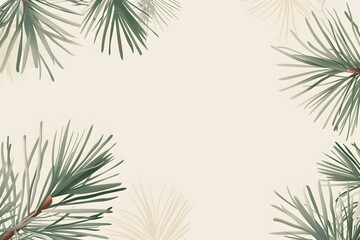 Fototapeta premium Green pine needles create a serene border on a soft beige background for seasonal decoration ideas