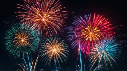 Colorful Fireworks Display Against Dark Night Sky celebration 13