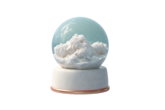 Enchanting snow globe with floating snowflakes in serene winter scene, cut out