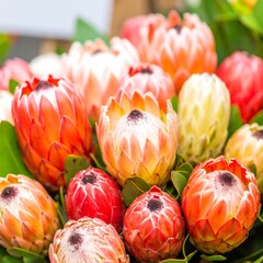 Vibrant Protea bouquet close-up