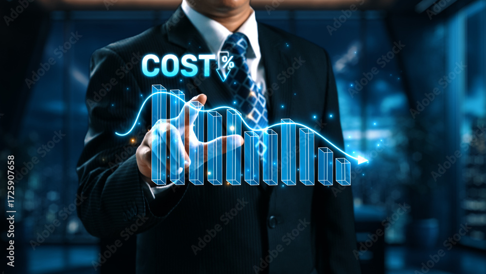 Poster cost reduction and cost saving through digital transformation, business cost optimization, operation