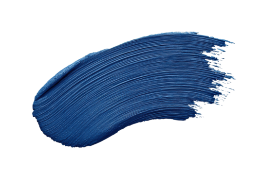 Dynamic blue brushstroke with texture and detail on black background, cut out
