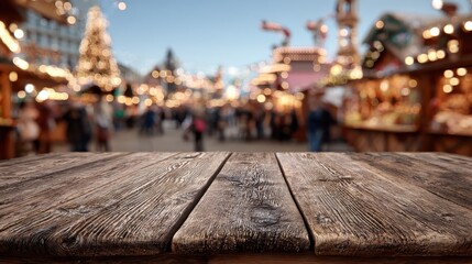 Fototapeta premium table to insert product blurred weihnachtsmarkt