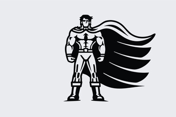 Powerful superhero stands strong wearing a dark cape with a determined expression on his face