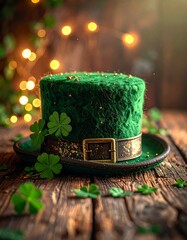 Festive St. Patrick's Day hat on rustic wood