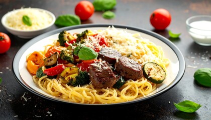 Pasta with meat and vegetables