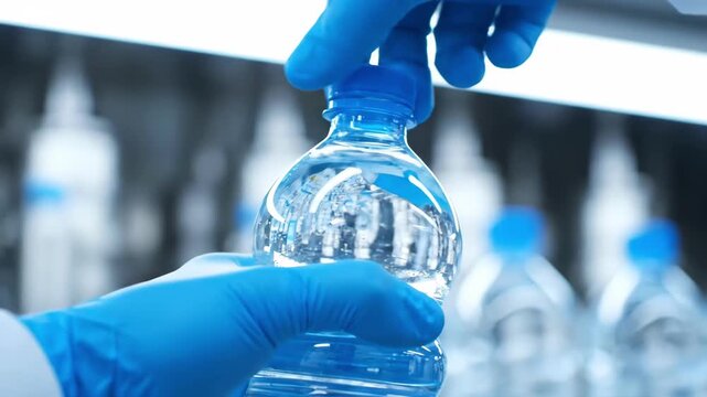 Quality Check Sterile Hands Inspect Bottled Water Purity in Lab