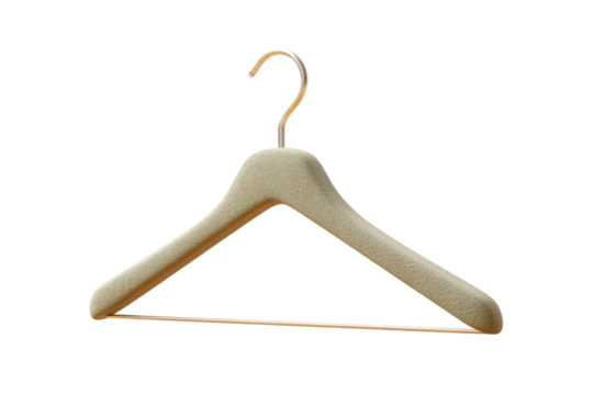 Beige velvet clothes hanger on black background, cut out